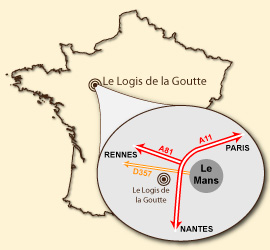 Localisation géographique du gîte "Le Logis de la Goutte" à FAY dans la SARTHE (72)